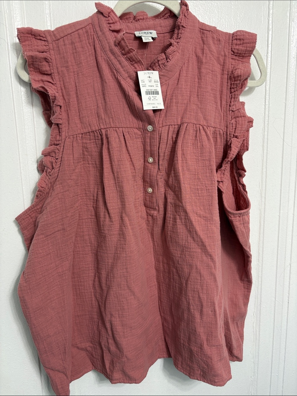 J. Crew Dusty Rose Ruffle-Trim Cotton Gauze Camisole